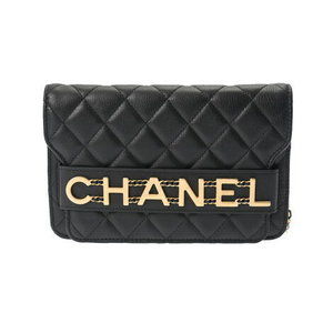 GUCCI Big Logo Chain Wallet Black Calf Shoulder Bag